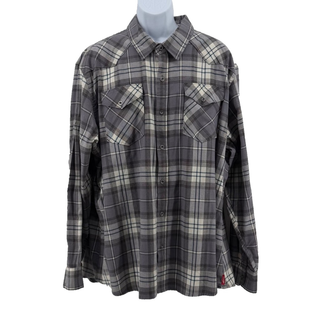 Wrangler Plaid Flannel Shirt Men's 3XL Gray Western Ranch Workwear